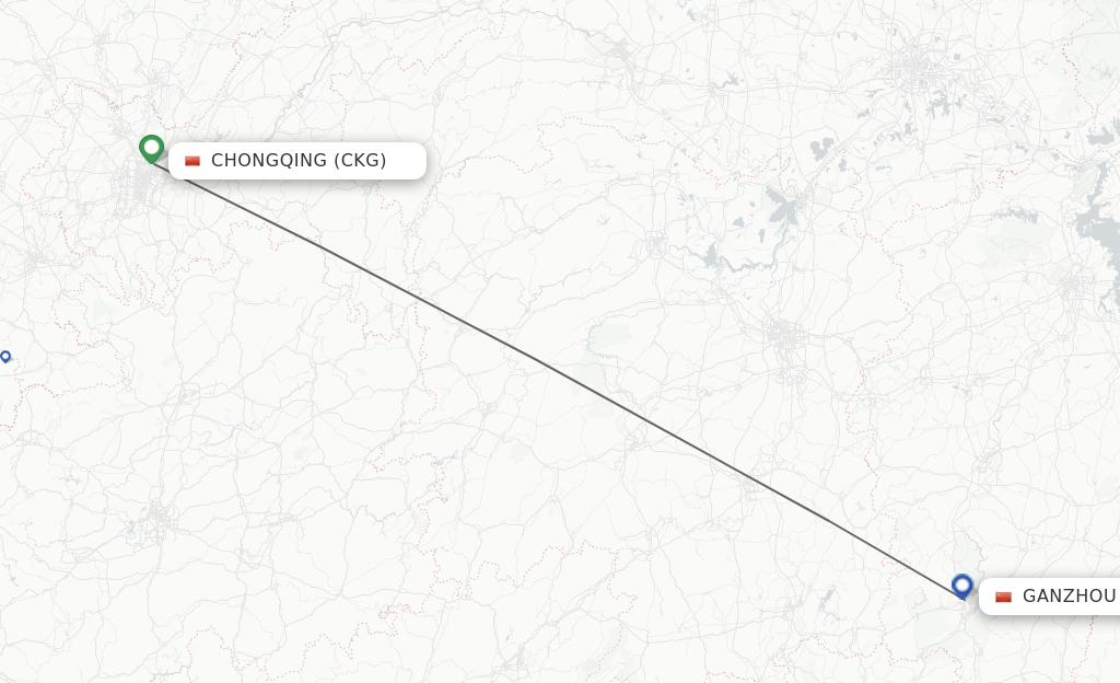 Flights from Chongqing to Ganzhou route map