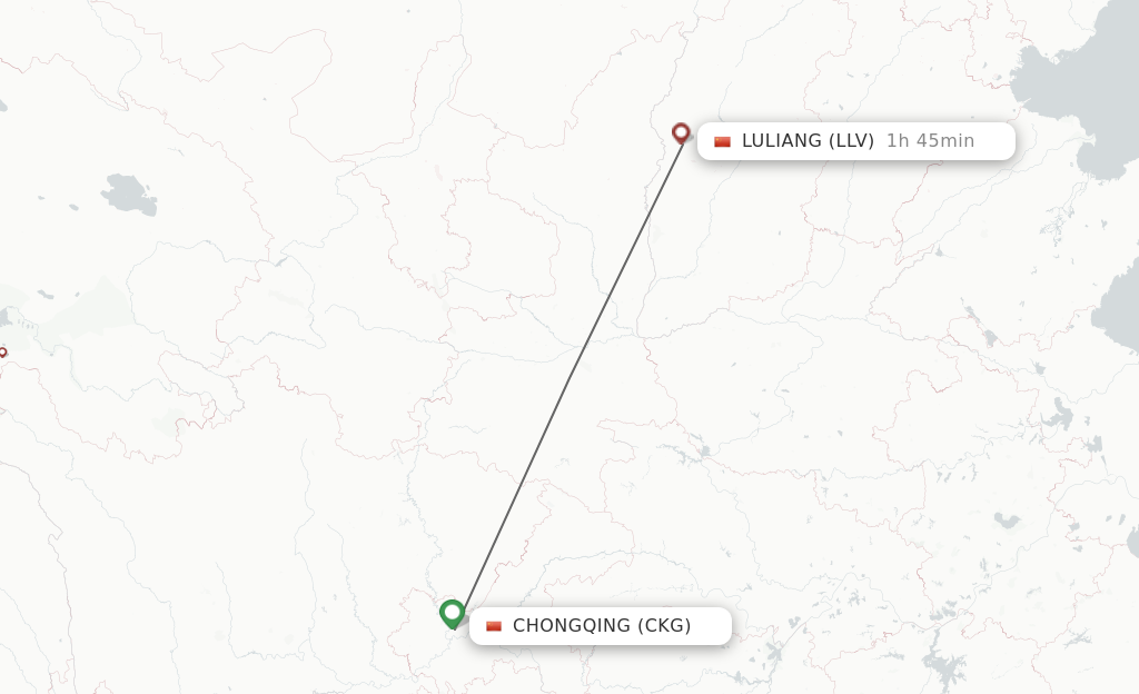 Flights from Chongqing to Luliang route map