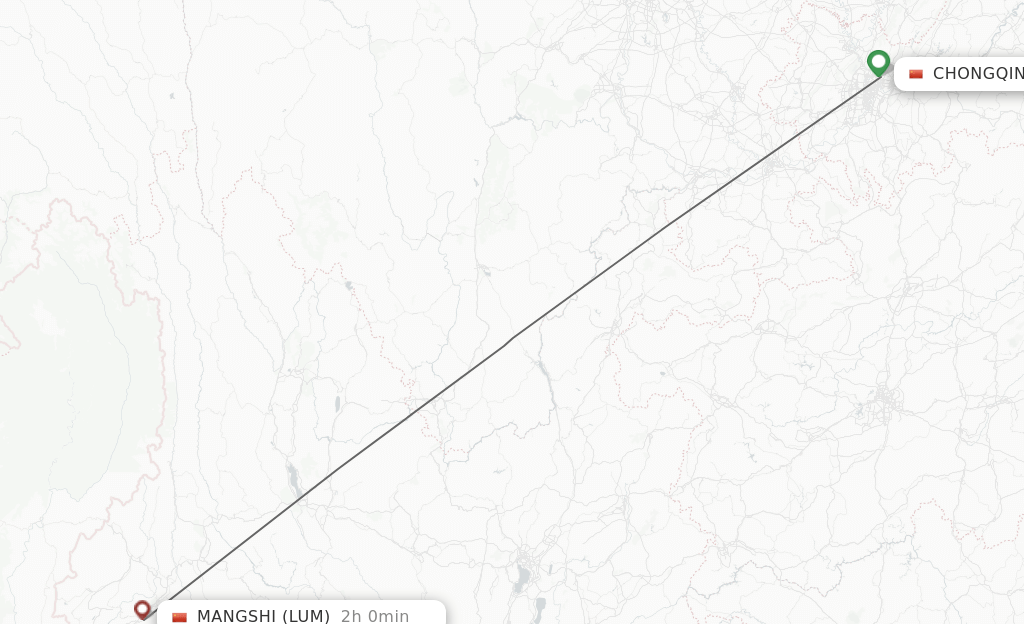 Flights from Chongqing to Mangshi route map