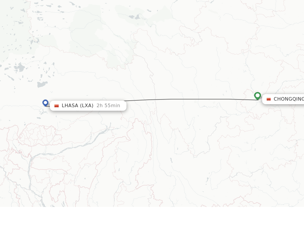 Flights from Chongqing to Lhasa/Lasa route map