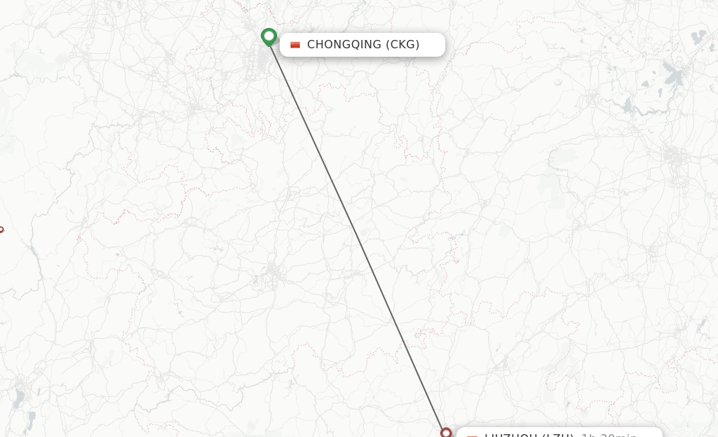 Flights from Chongqing to Liuzhou route map