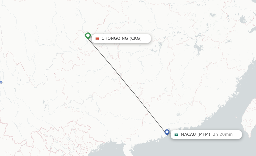Flights from Chongqing to Macau route map