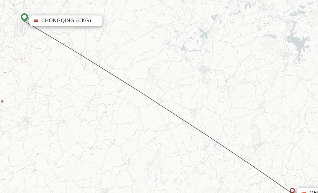 Flights from Chongqing to Mei Xian route map