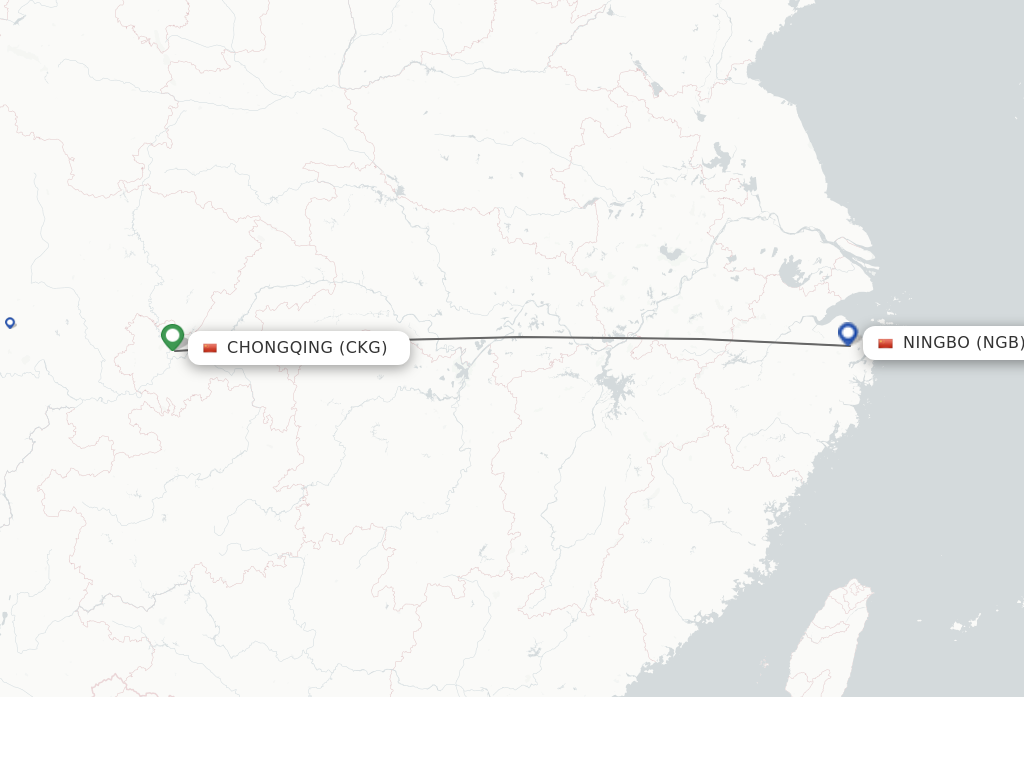 Flights from Chongqing to Ningbo route map