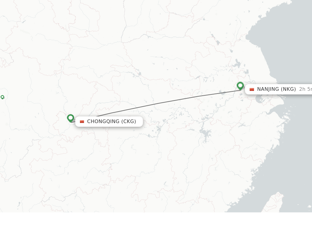 Flights from Chongqing to Nanjing route map