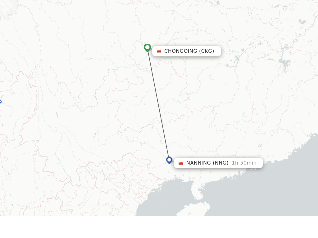Flights from Chongqing to Nanning route map