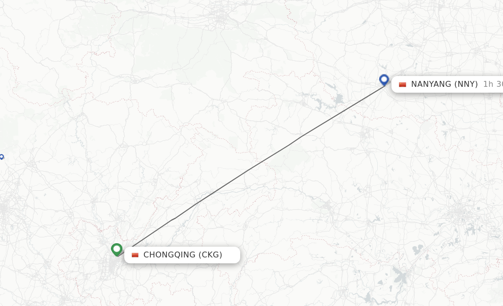 Flights from Chongqing to Nanyang route map