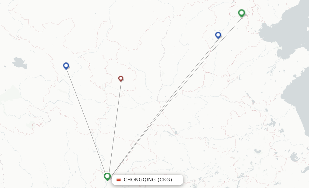 Route map with flights from Chongqing with Hebei Airlines