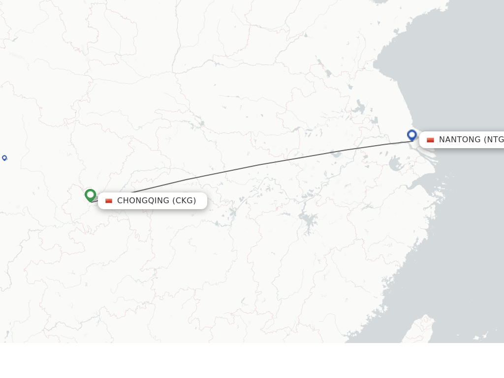Flights from Chongqing to Nantong route map