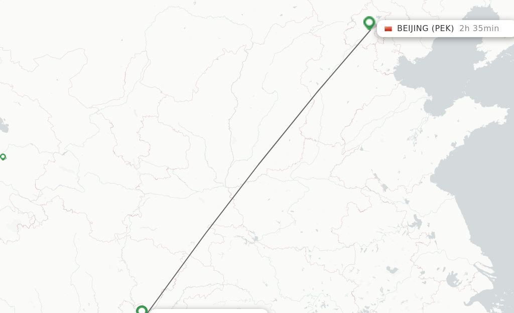 Flights from Chongqing to Beijing route map