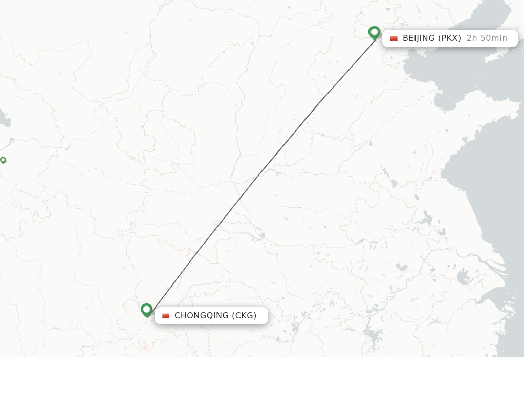 Flights from Chongqing to Beijing route map