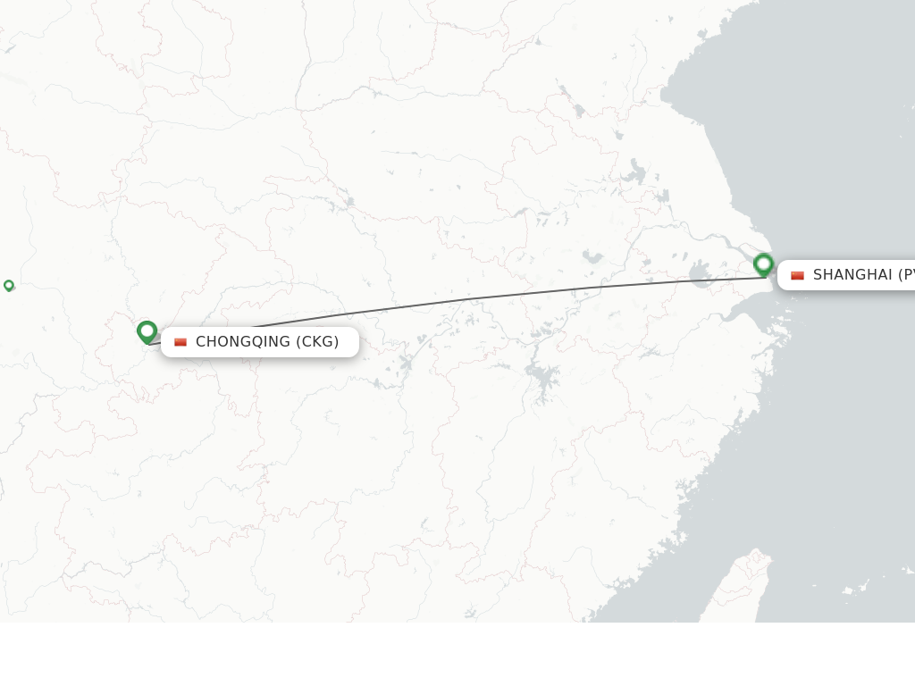 Flights from Chongqing to Shanghai route map