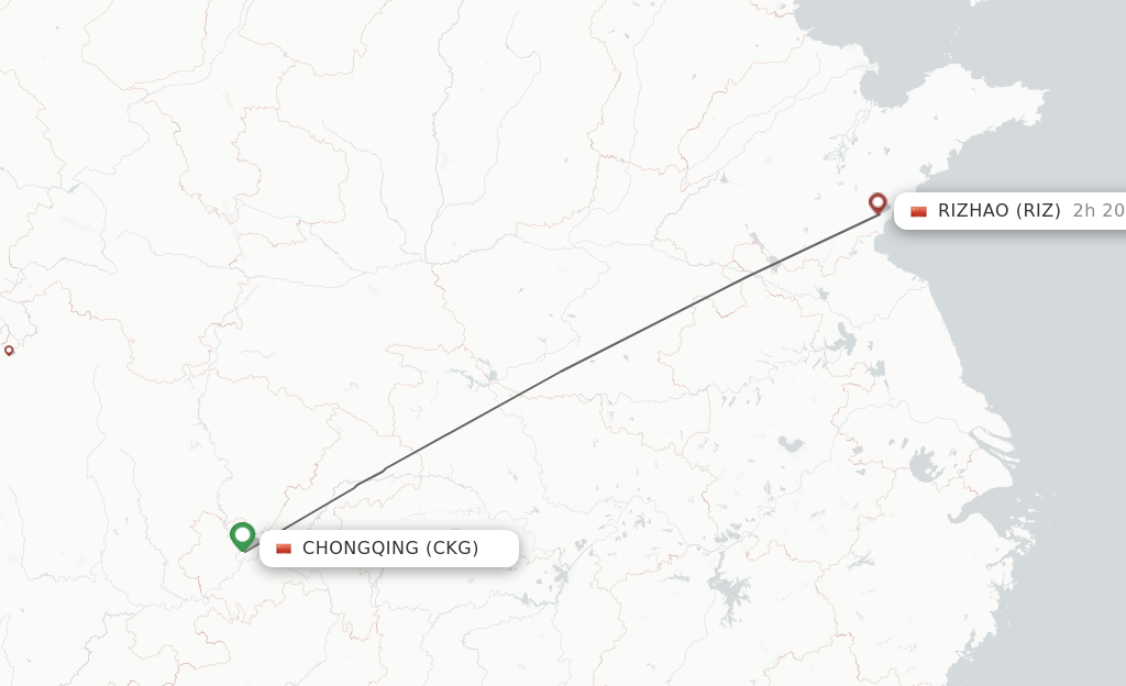 Flights from Chongqing to Rizhao route map