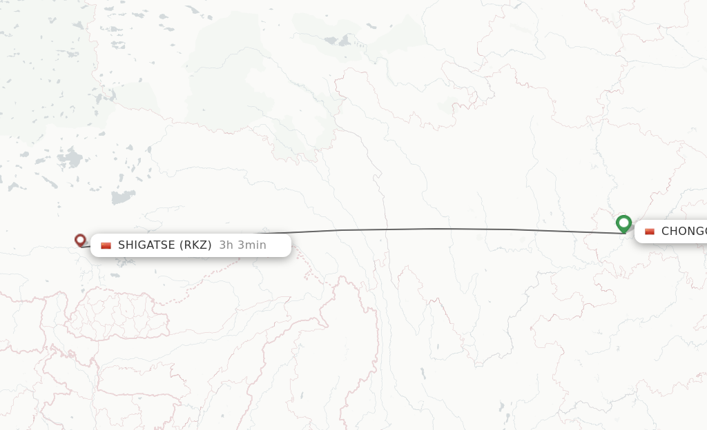 Flights from Chongqing to Shigatse route map
