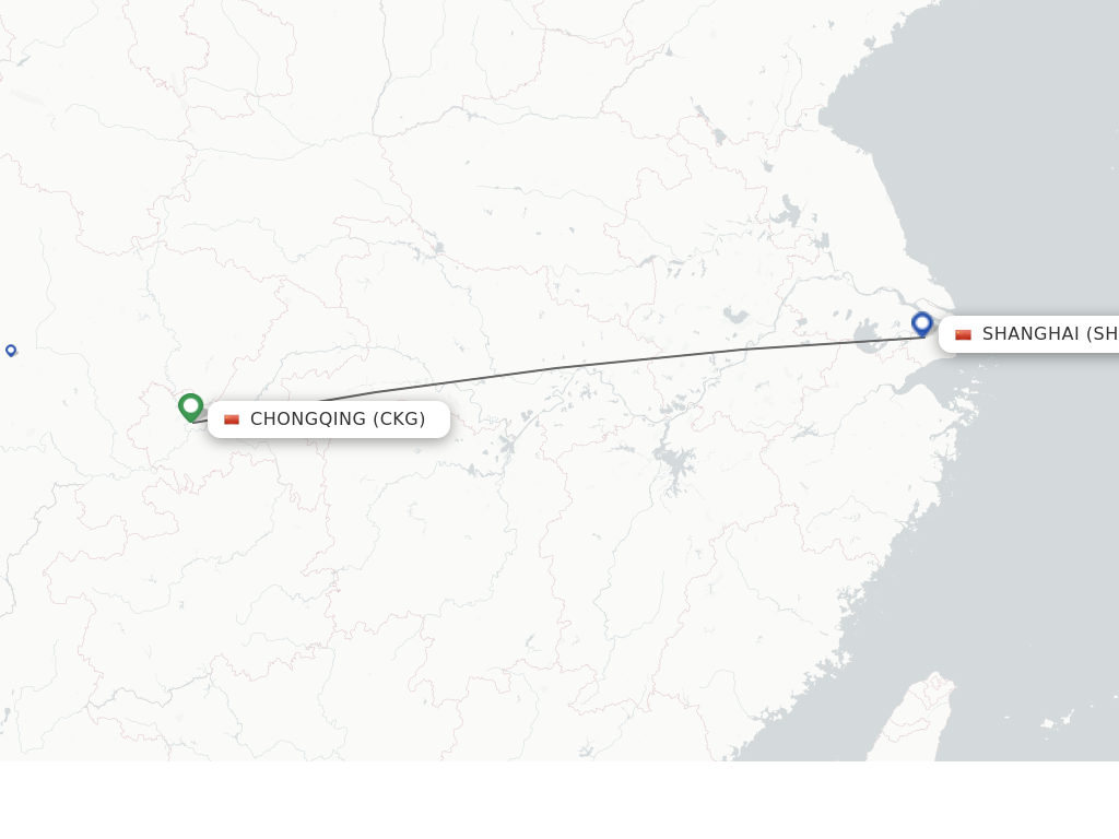 Flights from Chongqing to Shanghai route map