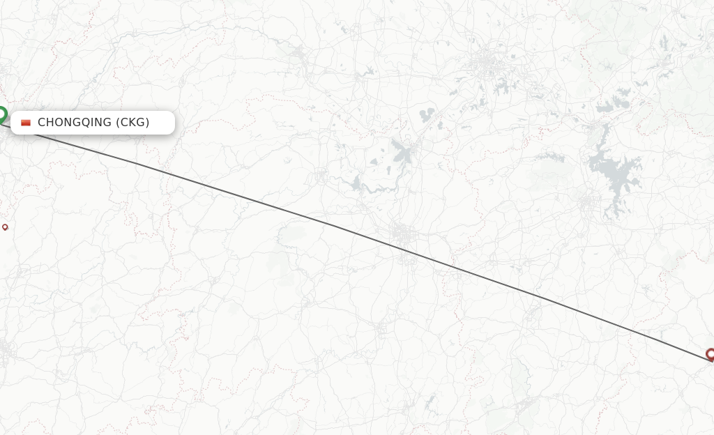 Flights from Chongqing to Sanming route map