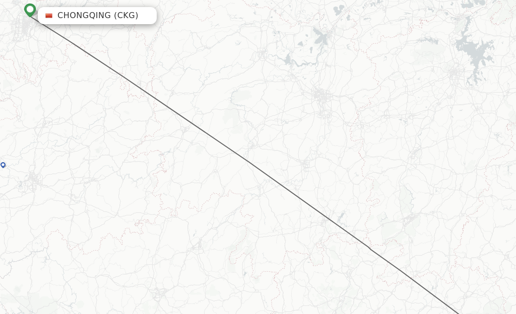 Flights from Chongqing to Jieyang route map