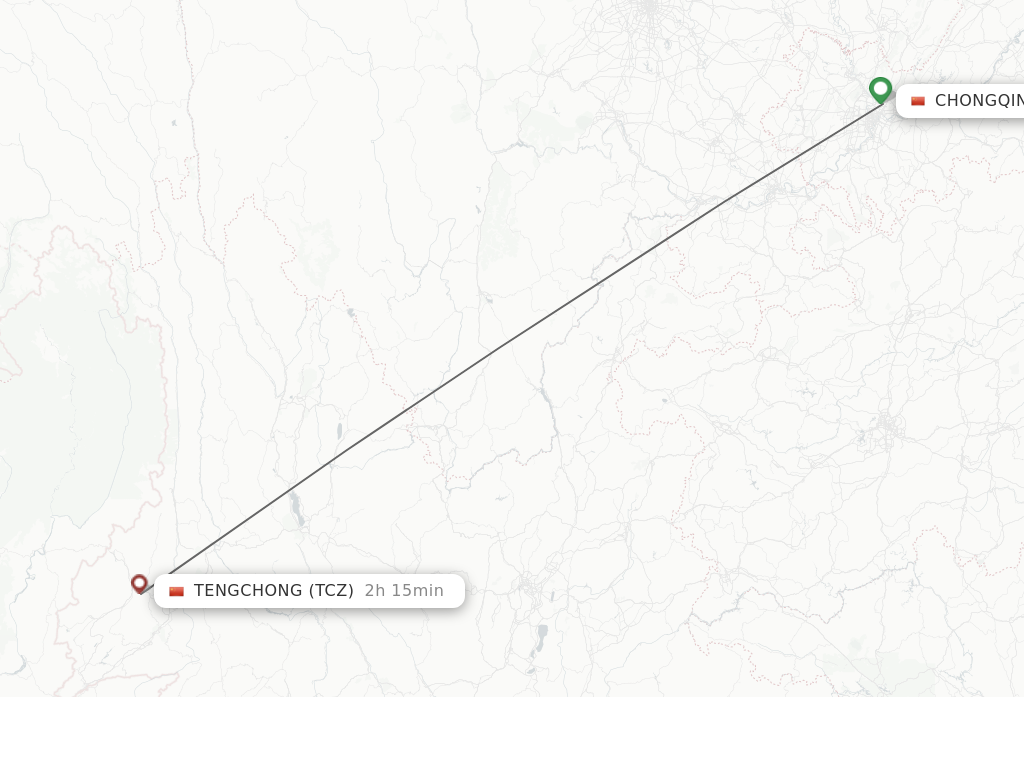 Flights from Chongqing to Tengchong route map