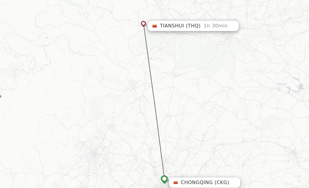 Flights from Chongqing to Tianshui route map