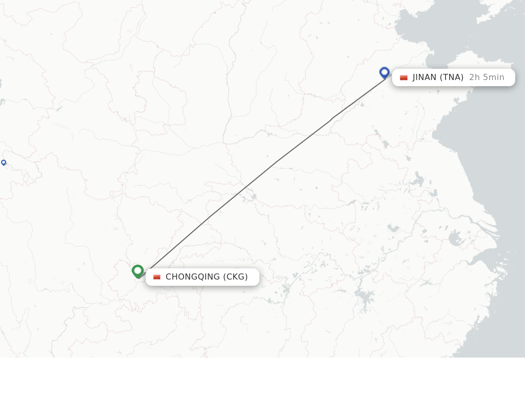 Flights from Chongqing to Jinan route map