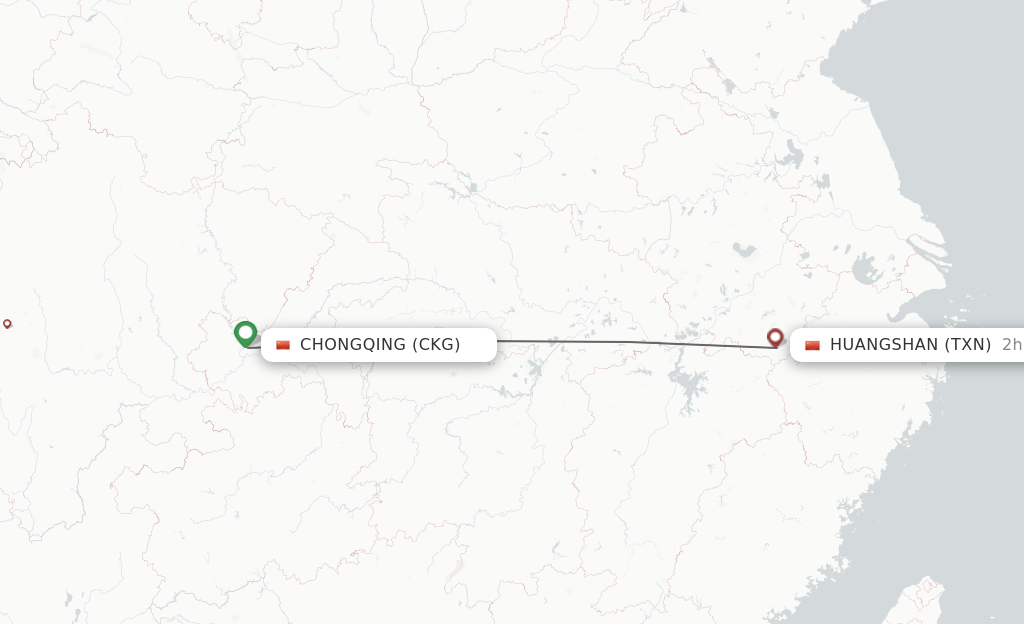 Flights from Chongqing to Tunxi route map