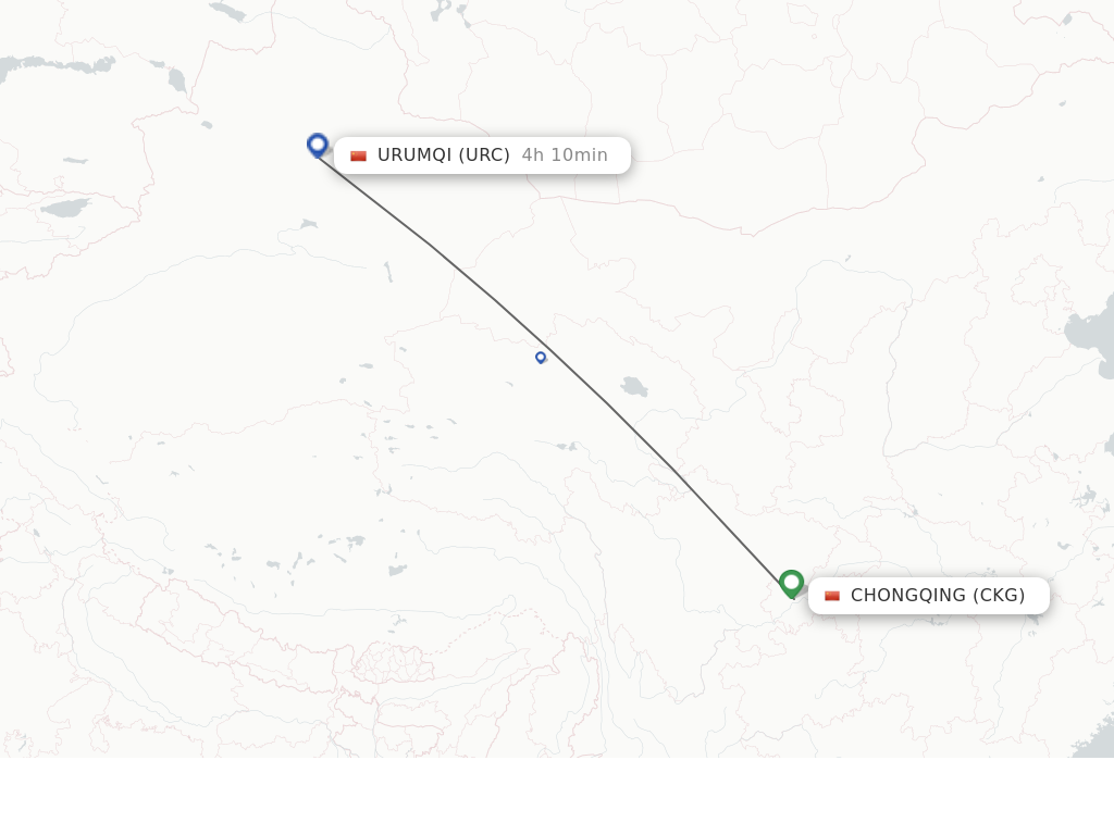 Flights from Chongqing to Urumqi route map