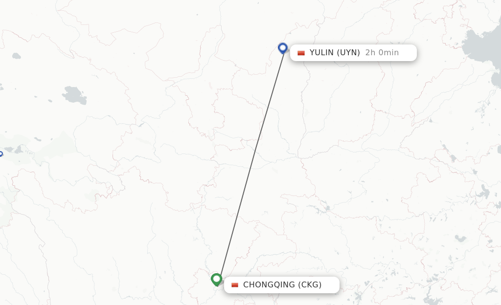 Flights from Chongqing to Yulin route map