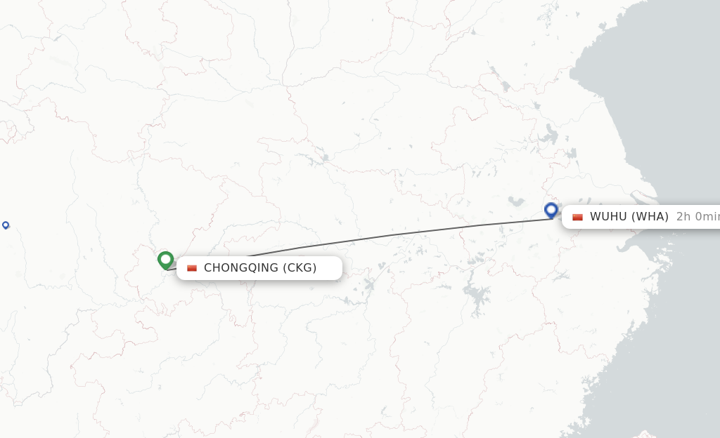 Flights from Chongqing to Wuhu route map