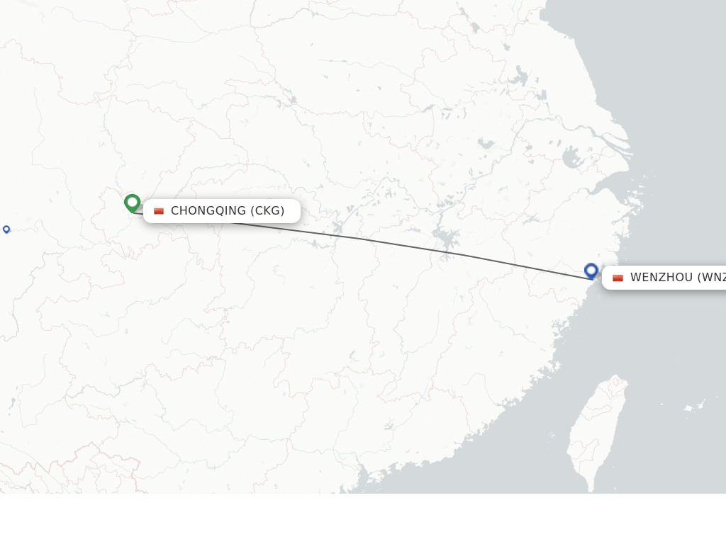 Flights from Chongqing to Wenzhou route map