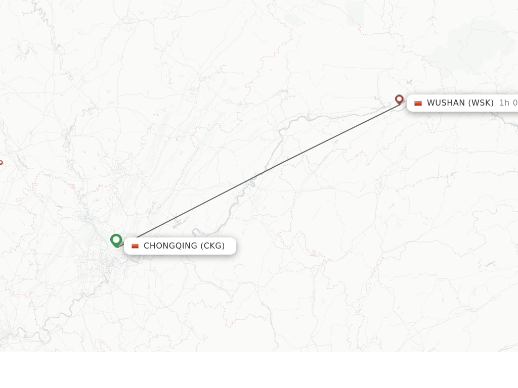 Flights from Chongqing to Wushan route map