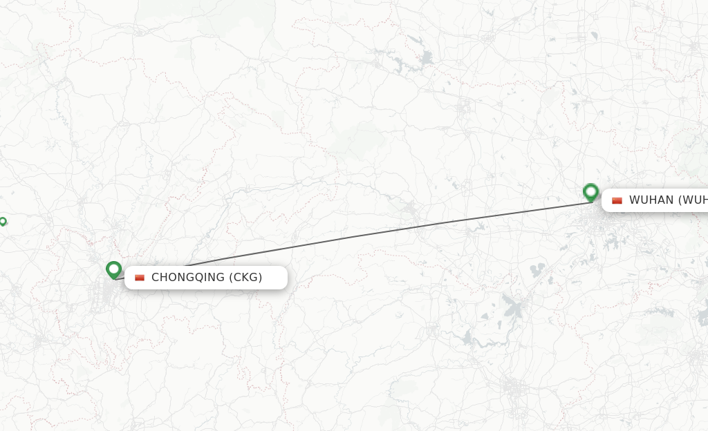 Flights from Chongqing to Wuhan route map