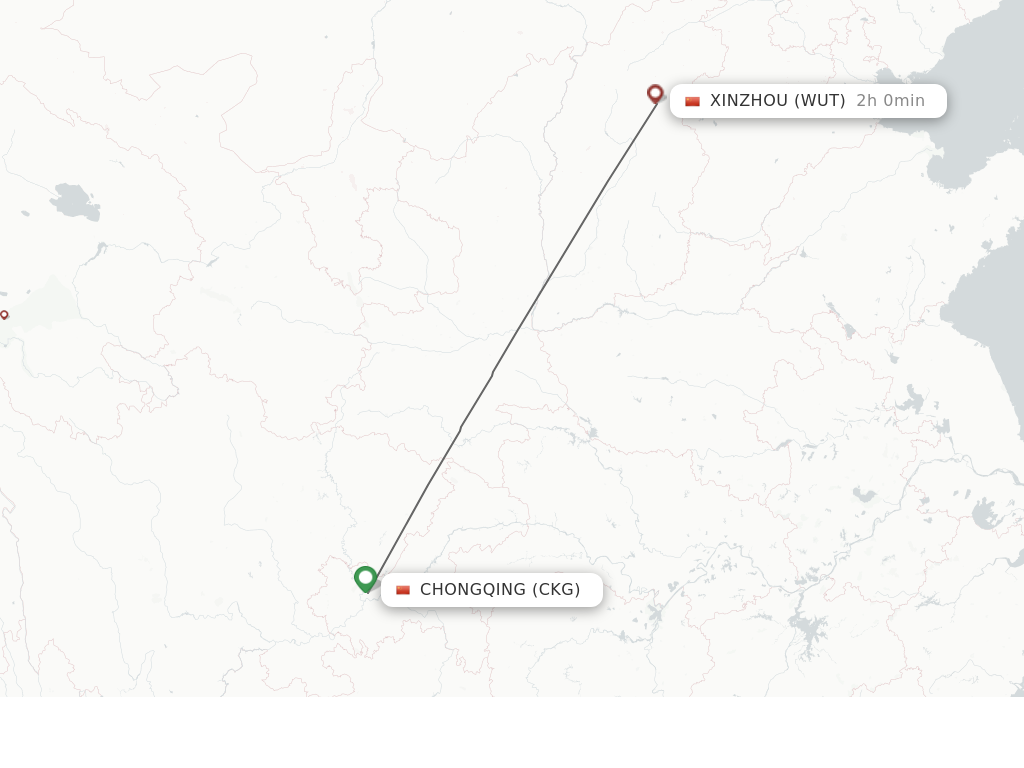 Flights from Chongqing to Xinzhou route map