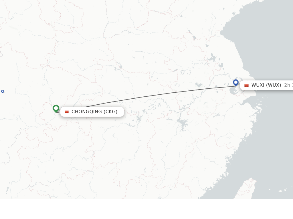 Flights from Chongqing to Wuxi route map