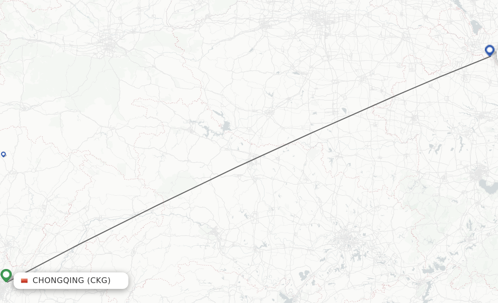Flights from Chongqing to Xuzhou route map
