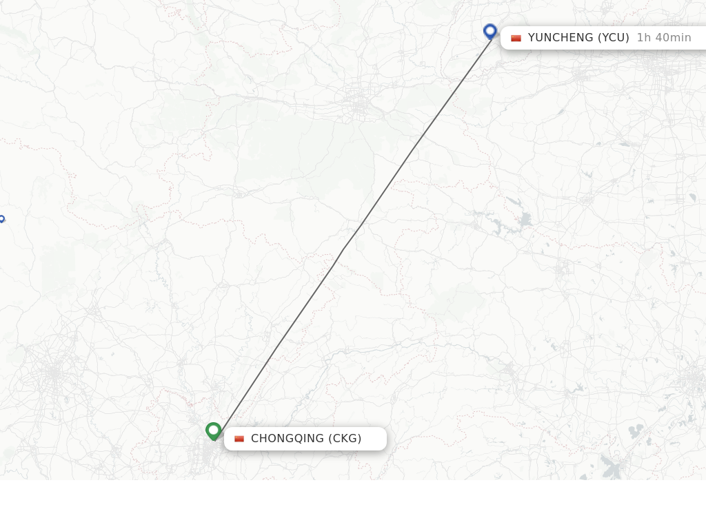 Flights from Chongqing to Yuncheng route map
