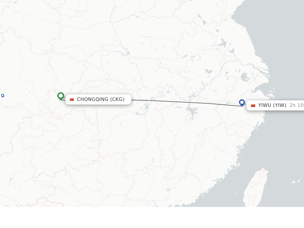 Flights from Chongqing to Yiwu route map