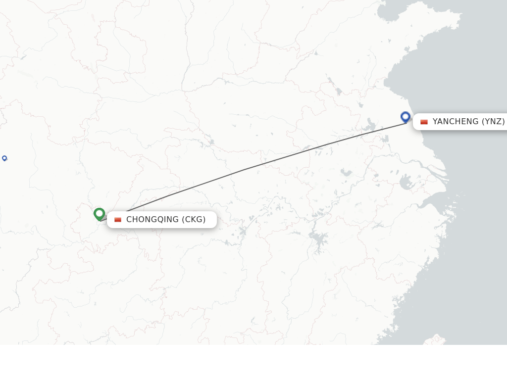 Flights from Chongqing to Yancheng route map