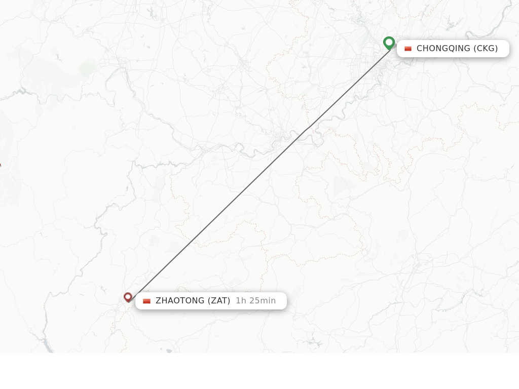 Flights from Chongqing to Zhaotong route map
