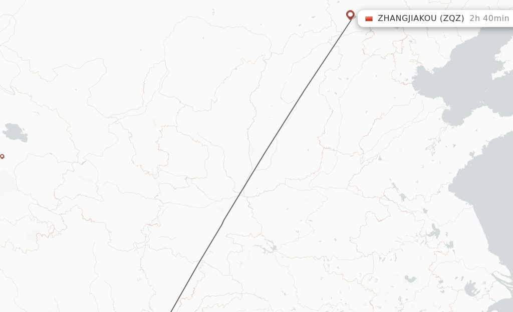 Flights from Chongqing to Zhangjiakou route map