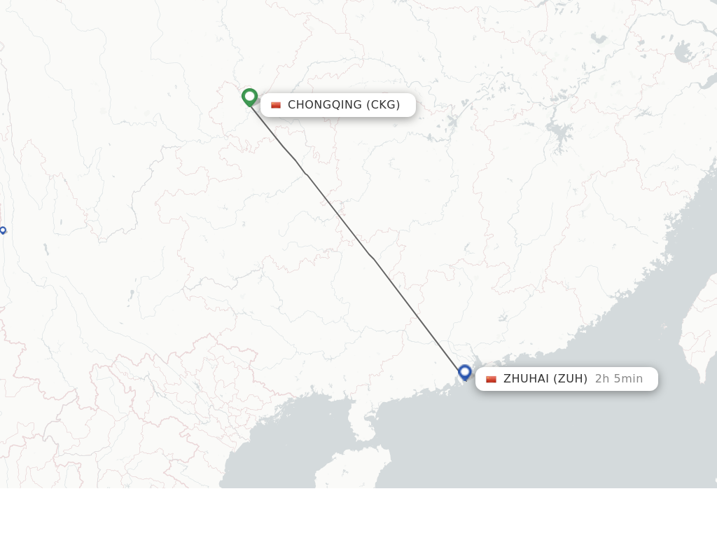 Flights from Chongqing to Zhuhai route map