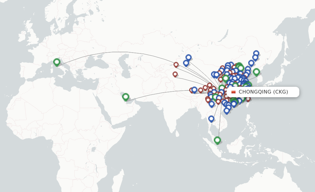 Flights from Chongqing to Anqing route map