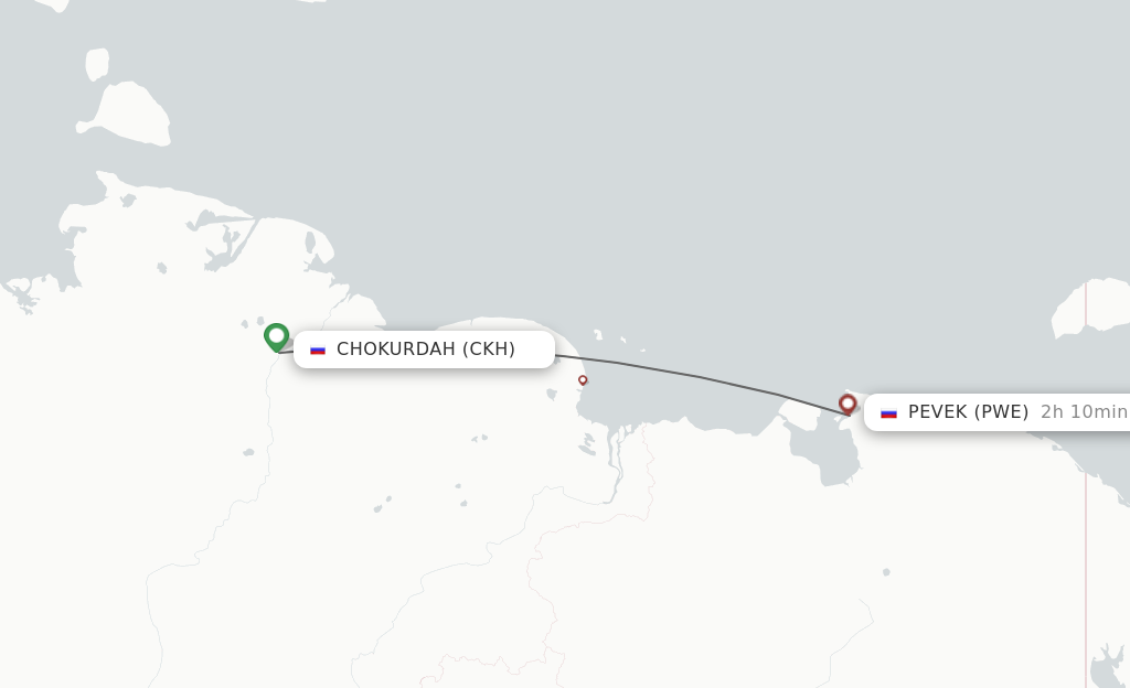 Flights from Chokurdah to Pevek route map