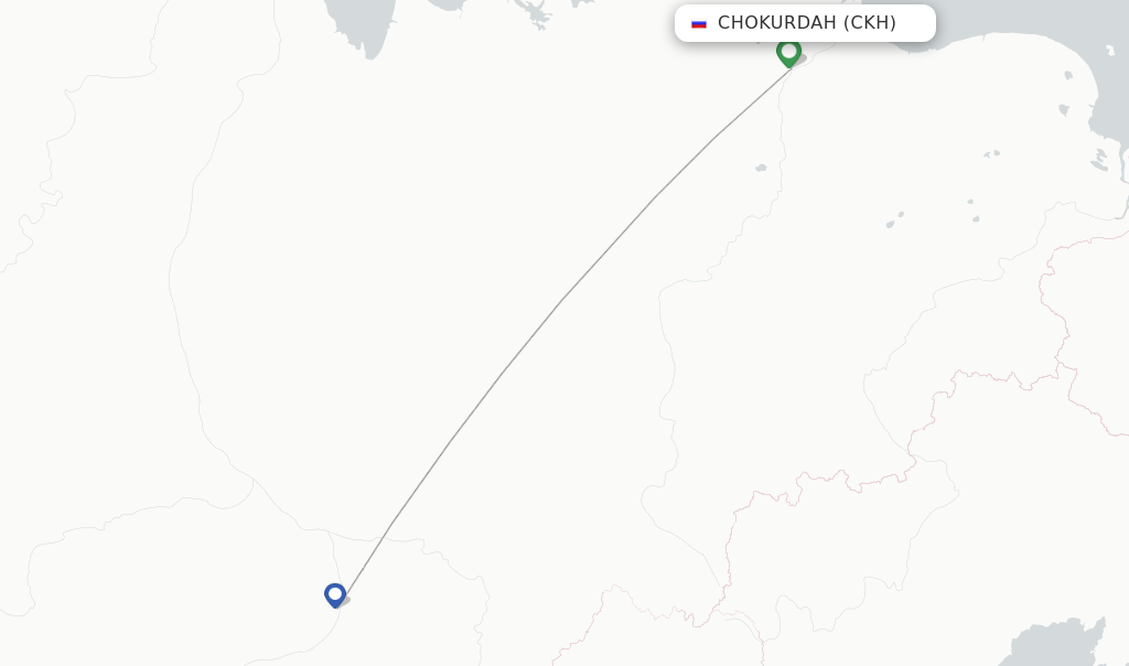 Route map with flights from Chokurdah with Yakutia