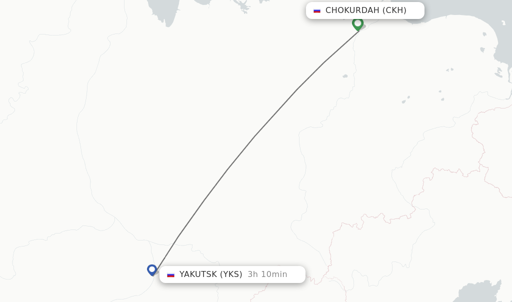 Flights from Chokurdah to Yakutsk route map
