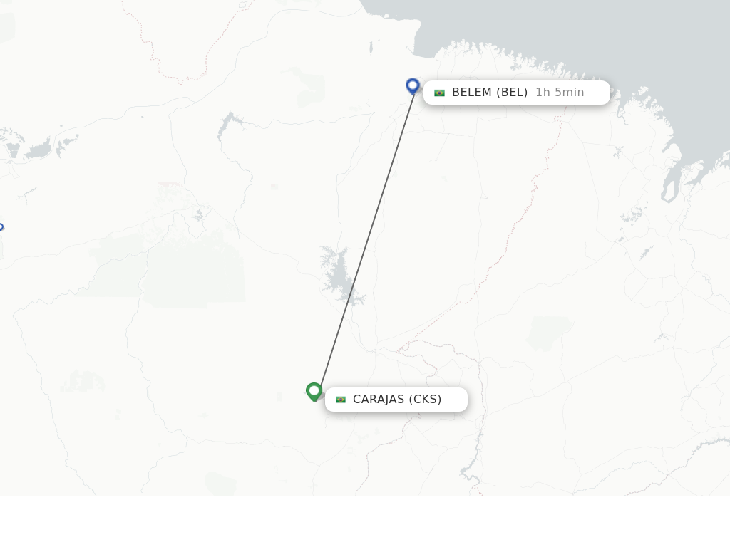 Flights from Carajas to Belem route map