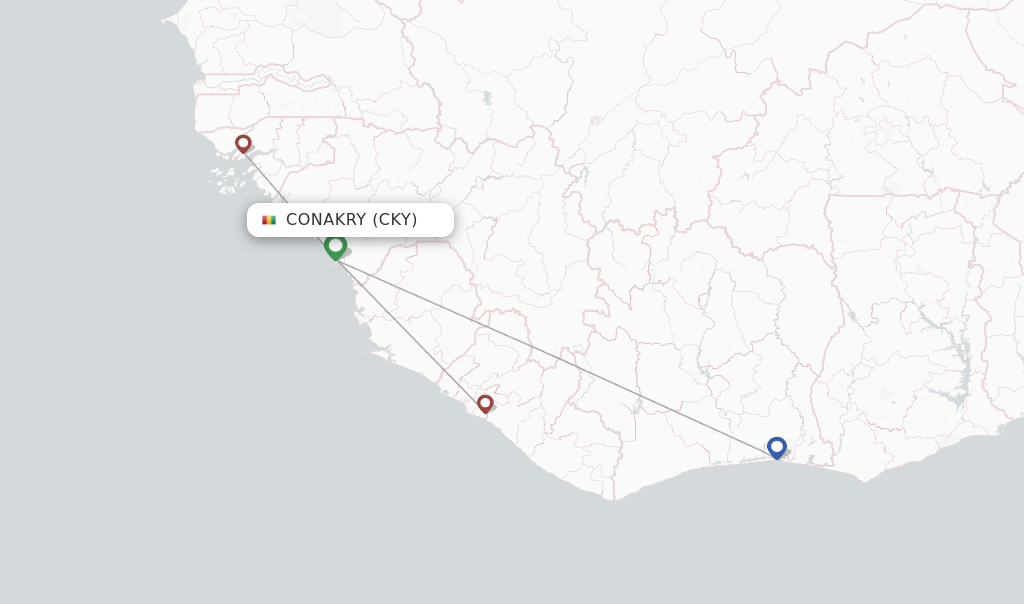 Route map with flights from Conakry with Air Cote DIvoire