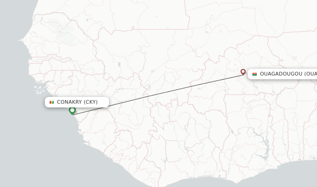 Flights from Conakry to Ouagadougou route map