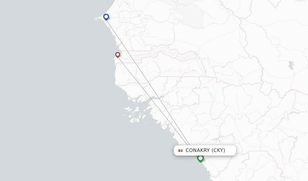 Route map with flights from Conakry with Brussels Airlines