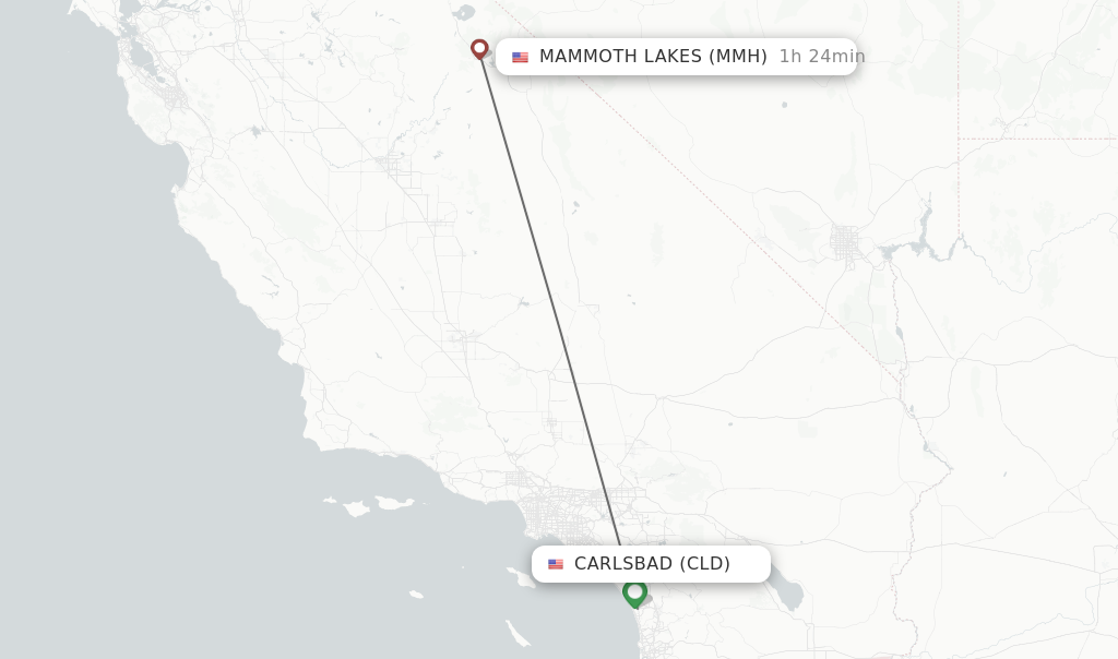 Flights from Carlsbad to Mammoth Lakes route map