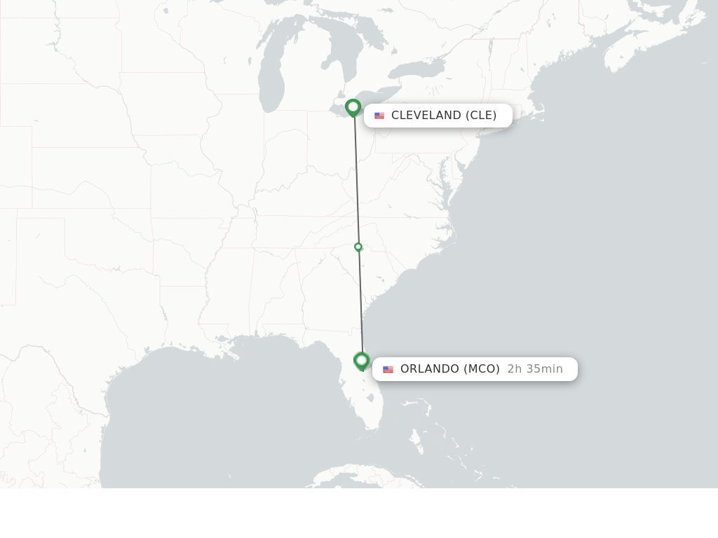 Flights from Cleveland to Orlando route map
